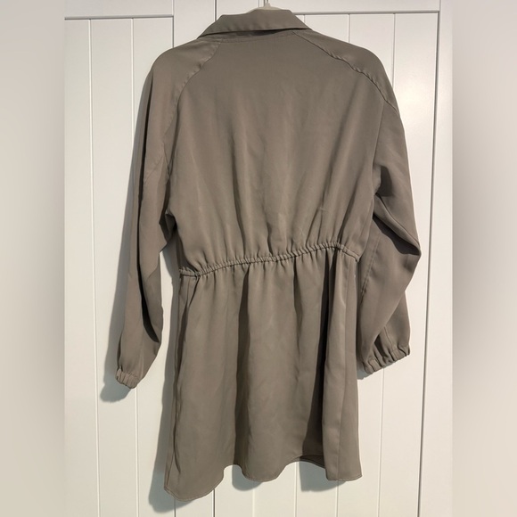 Zara Tan Flowy Mini Dress Button Front Drawstring Waist Tie Taupe Size Medium - Picture 6 of 6